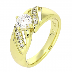 14K PIERŚCIONEK POZŁACANY 7 MM ELEGANCKI Z BRYLANTEM XUPING 87307