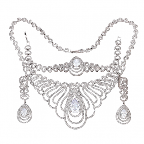 CELEBRYTKA RODOWANA 43 CM Z KOLCZYKAMI 32/10 MM BRANSOLETKĄ 17,5 CM 30 MM XUPING 87370