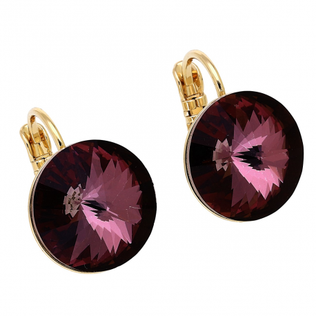 KOLCZYKI POZŁACANE 17/14 MM FUCHSIA CRYSTAL XUPING 87415