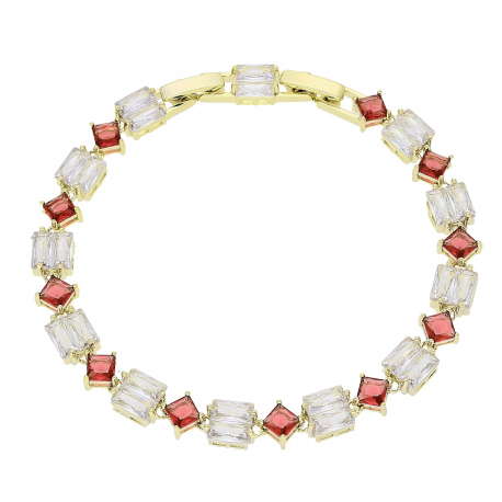 14k BRANSOLETKA POZŁACANA 19-17 CM 7 MM RUBINY BRYLANTY LUXURY XUPING 87469