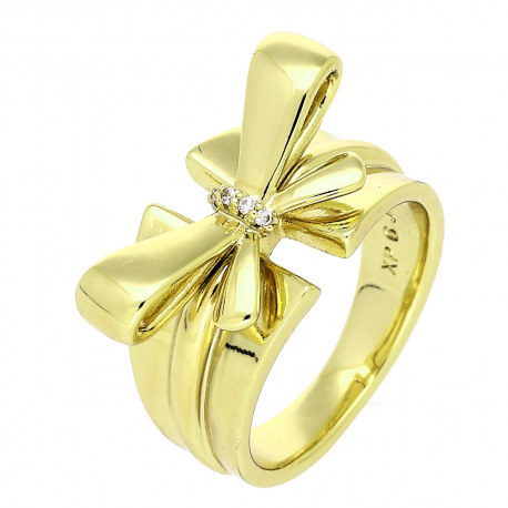 14K PIERŚCIONEK POZŁACANY 12 MM KOKARDKA Z BRYLANCIKAMI XUPING 87499