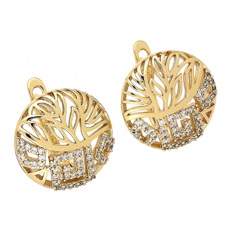 KOLCZYKI POZŁACANE 15 MM AŻUROWE KRĘGI Z BRYLANTAMI XUPING 87562