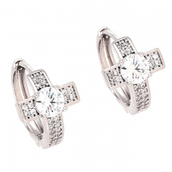 KOLCZYKI PLATYNOWANE 15/11 MM BRYLANTOWE KÓŁKA KRZYŻYK XUPING 87594
