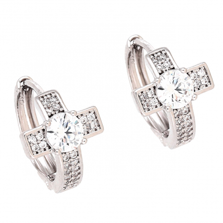 KOLCZYKI PLATYNOWANE 15/11 MM BRYLANTOWE KÓŁKA KRZYŻYK XUPING 87594