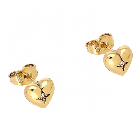 KOLCZYKI POZŁACANE 7 MM ZŁOTE SERDUSZKO Z BRYLANTEM XUPING 87604