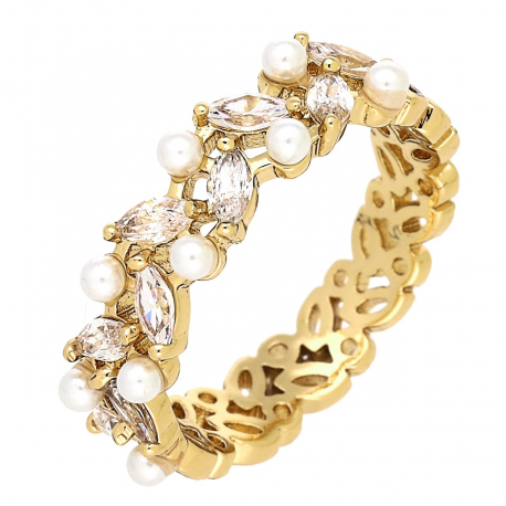 PIERŚCIONEK POZŁACANY 6 MM PEREŁKI I BRYLANTY XUPING 87621