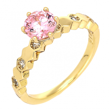 PIERŚCIONEK POZŁACANY 7 MM RÓŻOWY BRYLANT ZARĘCZYNOWY XUPING 87631