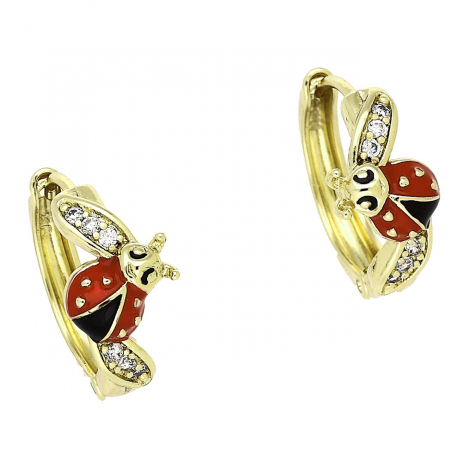 14k KOLCZYKI POZŁACANE 15/8 MM KÓŁKA Z BIEDRONECZKĄ XUPING 87801