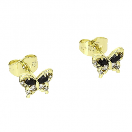 14K KOLCZYKI POZŁACANE 8/9 MM MOTYLEK CZARNE BRYLANTY XUPING 87864