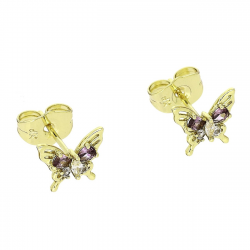 14K KOLCZYKI POZŁACANE 9/10 MM MOTYLEK AMETYSTY XUPING 87869