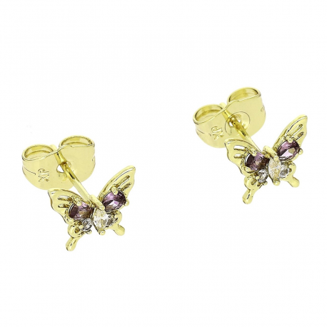 14K KOLCZYKI POZŁACANE 9/10 MM MOTYLEK AMETYSTY XUPING 87869
