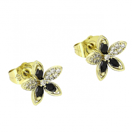 14K KOLCZYKI POZŁACANE 11/12 MM MARGERYTKA CZARNE BRYLANTY XUPING 87872