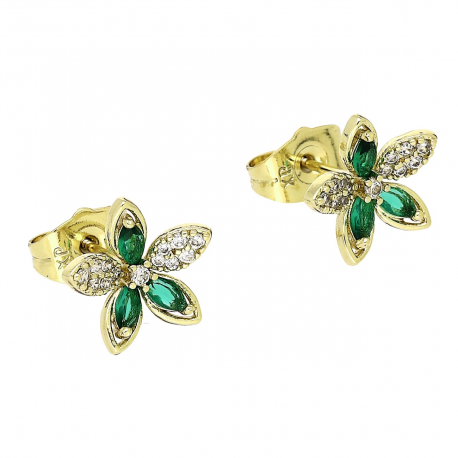 14K KOLCZYKI POZŁACANE 11/12 MM MARGERYTKA SZMARAGDY XUPING 87874