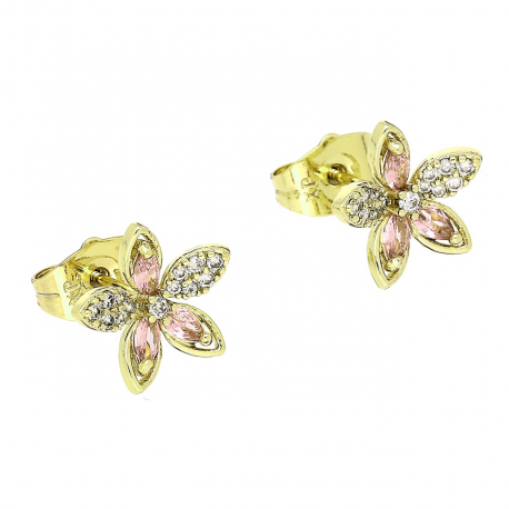 14K KOLCZYKI POZŁACANE 11/12 MM MARGERYTKA RÓŻOWE BRYLANTY XUPING 87877