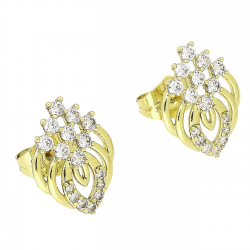 14K KOLCZYKI POZŁACANE 16/12 MM AŻUR Z BRYLANTAMI XUPING 87882