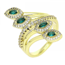14K PIERŚCIONEK POZŁACANY 28 MM ELEGANCJA SZMARAGDÓW XUPING 87895