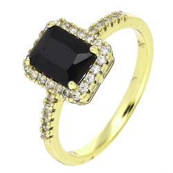 14K PIERŚCIONEK POZŁACANY 10 MM CZARNY BRYLANT XUPING 87897