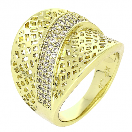14K PIERŚCIONEK POZŁACANY 19 MM ZŁOTY AŻUR Z BRYLANCIKAMI XUPING 87908