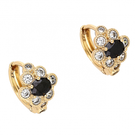 KOLCZYKI POZŁACANE 13/10 MM MARKIZA Z CZARNYM BRYLANTEM XUPING 87992