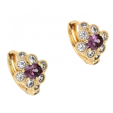 KOLCZYKI POZŁACANE 13/10 MM MARKIZA Z AMETYSTEM XUPING 87996