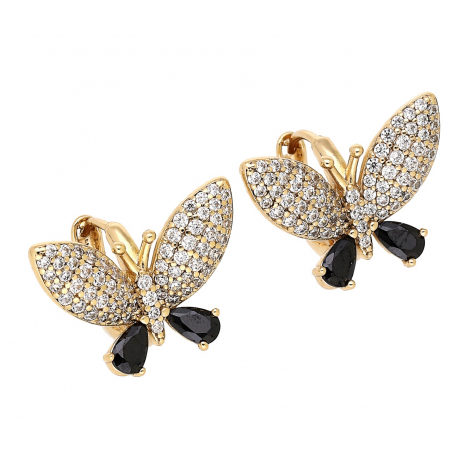 KOLCZYKI POZŁACANE 14/19 MM MOTYL Z CZARNYMI BRYLANTAMI XUPING 88006