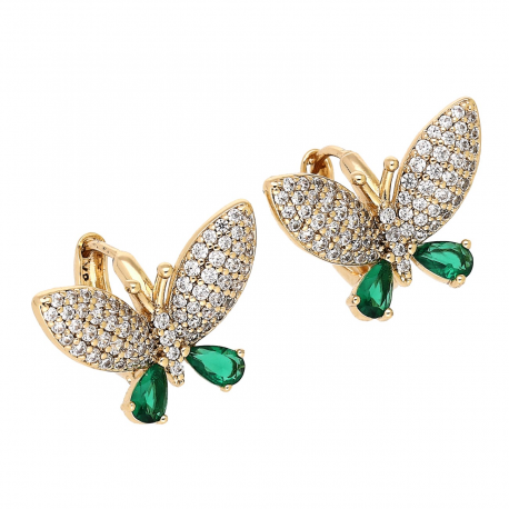 KOLCZYKI POZŁACANE 14/19 MM MOTYL ZE SZMARAGDAMI XUPING 88008