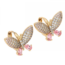 KOLCZYKI POZŁACANE 14/19 MM MOTYL Z RÓŻOWYMI BRYLANTAMI XUPING 88011