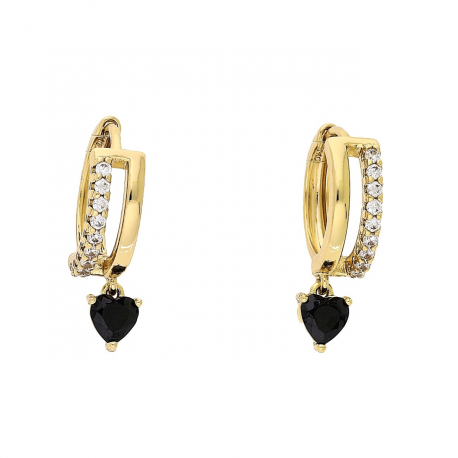 KOLCZYKI POZŁACANE 22/6 MM KÓŁKA Z CZARNYM BRYLANTEM SERCEM XUPING 88021