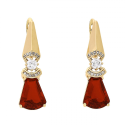 KOLCZYKI POZŁACANE 33/10 MM ELEGANCJA RUBINÓW XUPING 88038