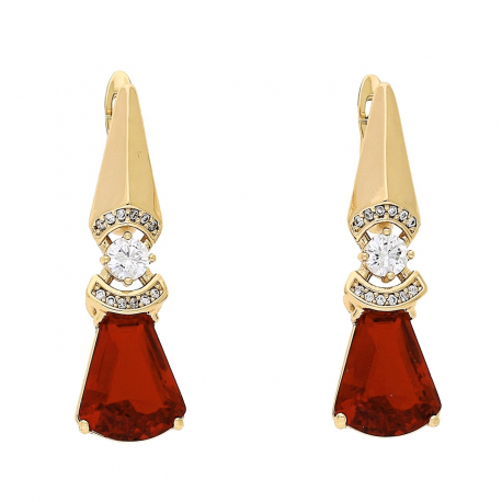 KOLCZYKI POZŁACANE 33/10 MM ELEGANCJA RUBINÓW XUPING 88038