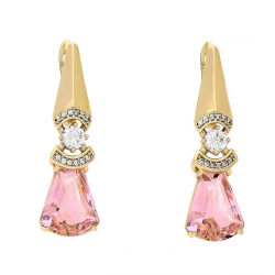 KOLCZYKI POZŁACANE 33/10 MM ELEGANCJA RÓŻOWYCH BRYLANTÓW XUPING 88039