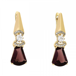 KOLCZYKI POZŁACANE 33/10 MM ELEGANCJA AMETYSTÓW XUPING 88041