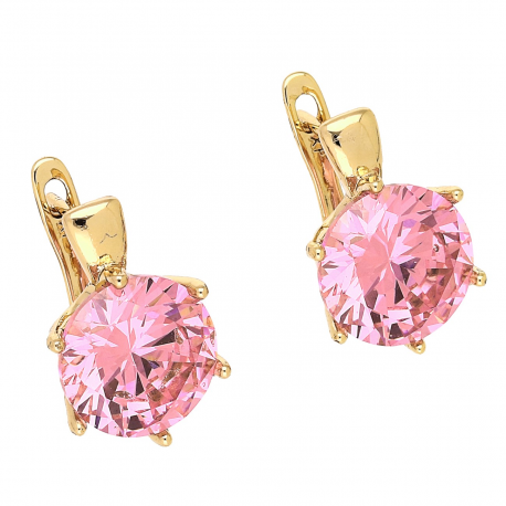 KOLCZYKI POZŁACANE 17/11 MM TRADYCYJNE DUŻY RÓŻOWY BRYLANT XUPING 88053