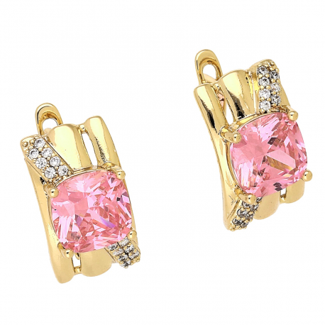 KOLCZYKI POZŁACANE 16/9 MM RÓŻOWYCH BRYLANTÓW ELEGANCJA XUPING 88057