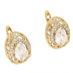 KOLCZYKI POZŁACANE 16/12 MM BRYLANT ŁEZKA XUPING 88066