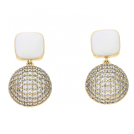 KOLCZYKI POZŁACANE 26/14 MM BRYLANTOWA PÓŁKULA XUPING 88100