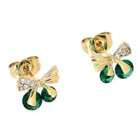 KOLCZYKI POZŁACANE 10/11 MM KOKARDKA ZE SZMARAGDAMI XUPING 88110