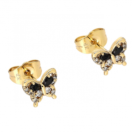 KOLCZYKI POZŁACANE 8/9 MM MOTYLEK CZARNE BRYLANTY XUPING 88130