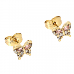 KOLCZYKI POZŁACANE 8/9 MM MOTYLEK RÓŻOWE BRYLANTY XUPING 88135