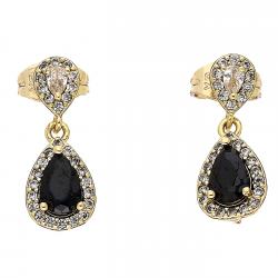 KOLCZYKI POZŁACANE 17/7 MM CZARNY BRYLANT ŁEZKA XUPING 88137