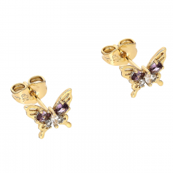KOLCZYKI POZŁACANE 8,5/10 MM MOTYLEK AMETYSTY XUPING 88142