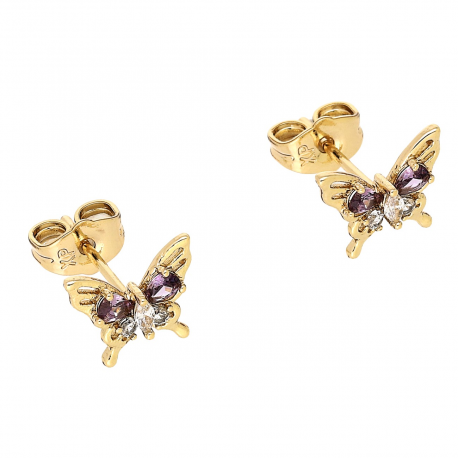 KOLCZYKI POZŁACANE 8,5/10 MM MOTYLEK AMETYSTY XUPING 88142