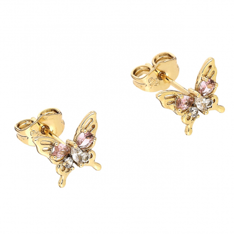 KOLCZYKI POZŁACANE 8,5/10 MM MOTYLEK RÓŻOWE BRYLANTY XUPING 88145