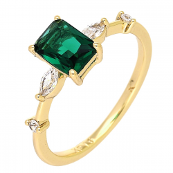 PIERŚCIONEK POZŁACANY 7 MM ELEGANCKI ZE SZMARAGDEM XUPING 88186
