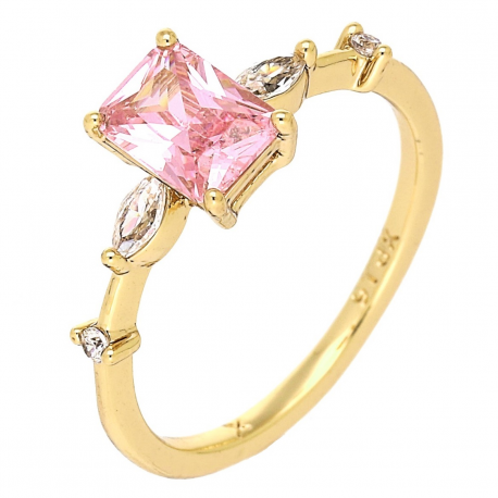 PIERŚCIONEK POZŁACANY 7 MM ELEGANCKI Z RÓŻOWYM BRYLANTEM XUPING 88188