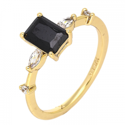 PIERŚCIONEK POZŁACANY 7 MM ELEGANCKI Z CZARNYM BRYLANTEM XUPING 88189