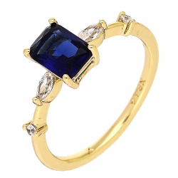 PIERŚCIONEK POZŁACANY 7 MM ELEGANCKI Z SZAFIREM XUPING 88190