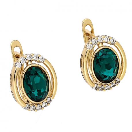 KOLCZYKI POZŁACANE 14/11 MM EMERALD CRYSTAL XUPING 88259