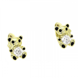 14K KOLCZYKI POZŁACANE 11/7 MM MIŚKI Z BRYLANTEM XUPING 88351