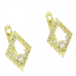 14K KOLCZYKI POZŁACANE 17/11 MM GRECKI ROMBIK Z BRYLANTAMI XUPING 88364